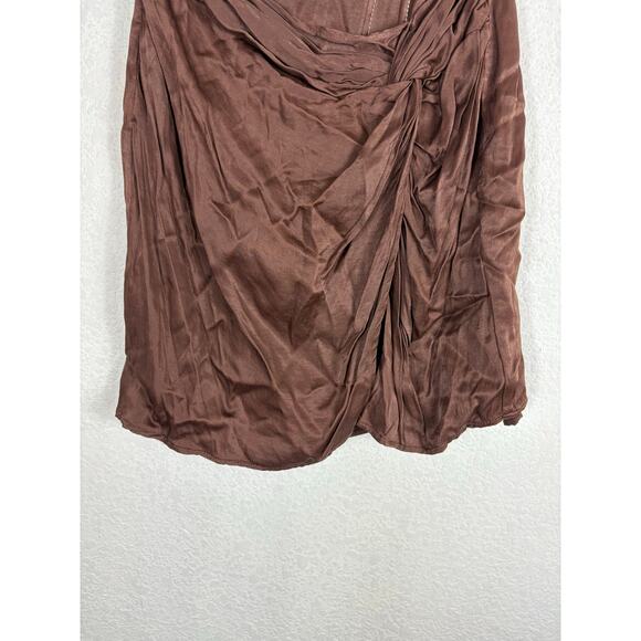 Zara Brown TopStitch Strapless Satin Draped Mini Dress Size Large Corset Bustier - Picture 10 of 15